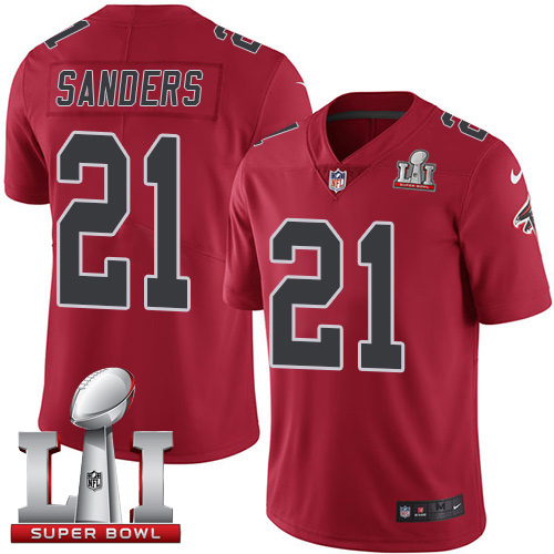 Nike Falcons #21 Deion Sanders Red Super Bowl LI 51 Men's Stitched NFL Limited Rush Jersey